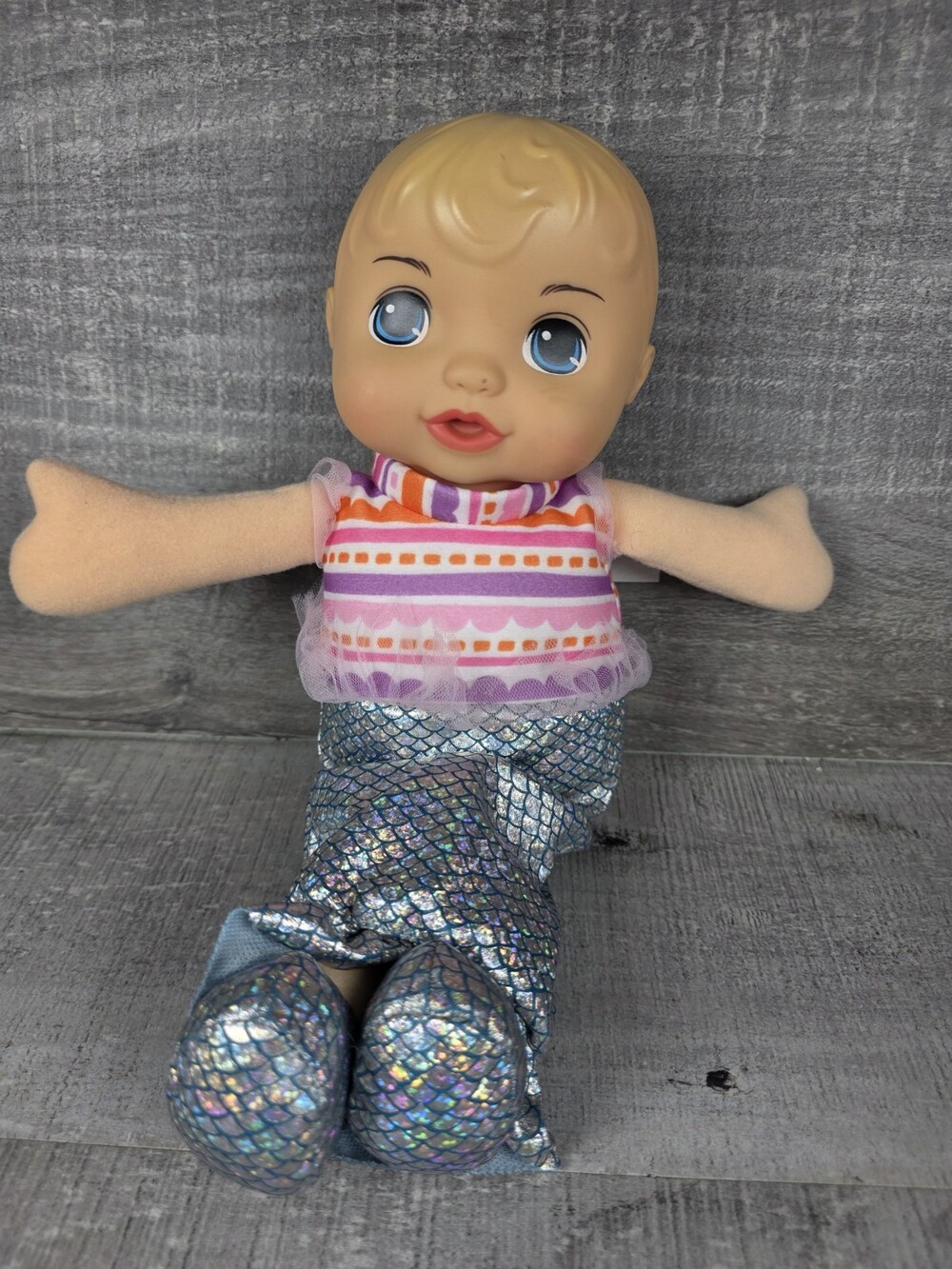 Baby's First Mermaid Toy Doll Vinyl Face Plush Stuffed Body Aqua Blue Eyes b207